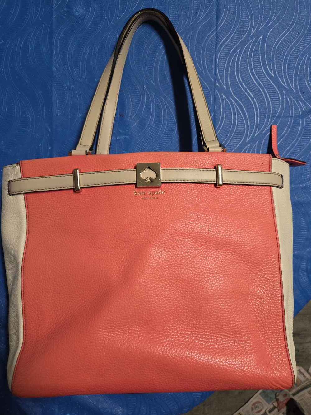 Kate Spade Coral and Cream Leather Tote Bag